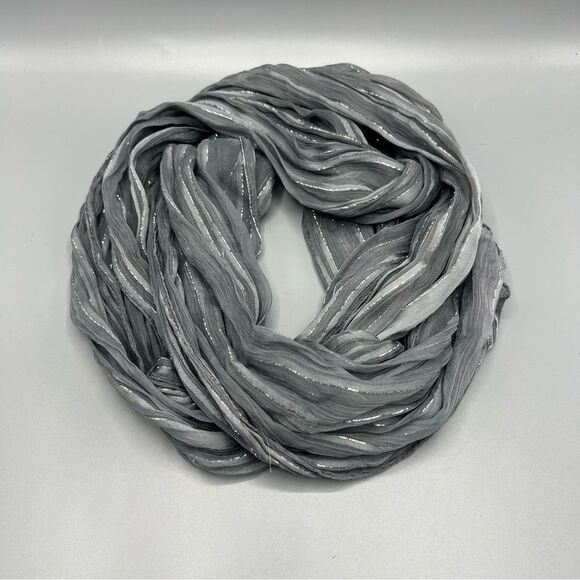 Noa Noa Accessories - Noa Noa Gray Stripe Silver Metallic Long Semi-Sheer Scarf